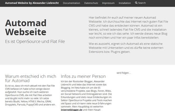 Static Page Generator Automad CMS: Erfahrungen und Installation
