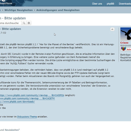 PHPBB 3.2.1 zwecks Wartung und mehr Sicherheit erschienen - Updaten empfohlen