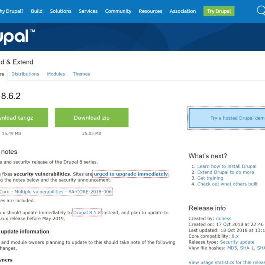 Drupal Sicherheitsupdates: v7.60 und 8.6.2