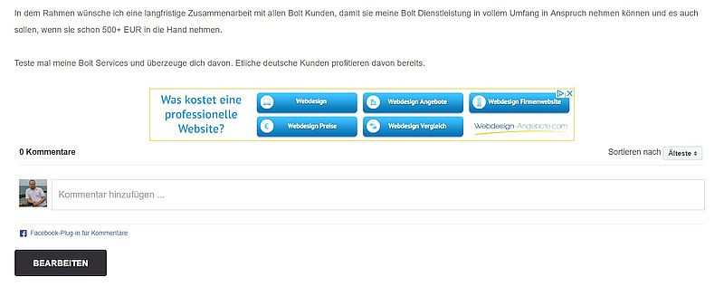 Facebook-Kommentare-Umsetzung in Bolt CMS ab 20 EUR inkl. MwSt. Facebook-Kommentare-Umsetzung in Bolt CMS ab 20 EUR inkl. MwSt.