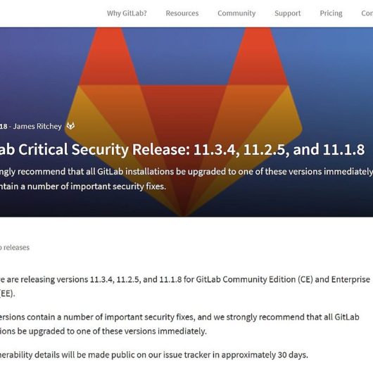 Kritisches Sicherheitsupdate des Gitlab Servers - v11.3.4