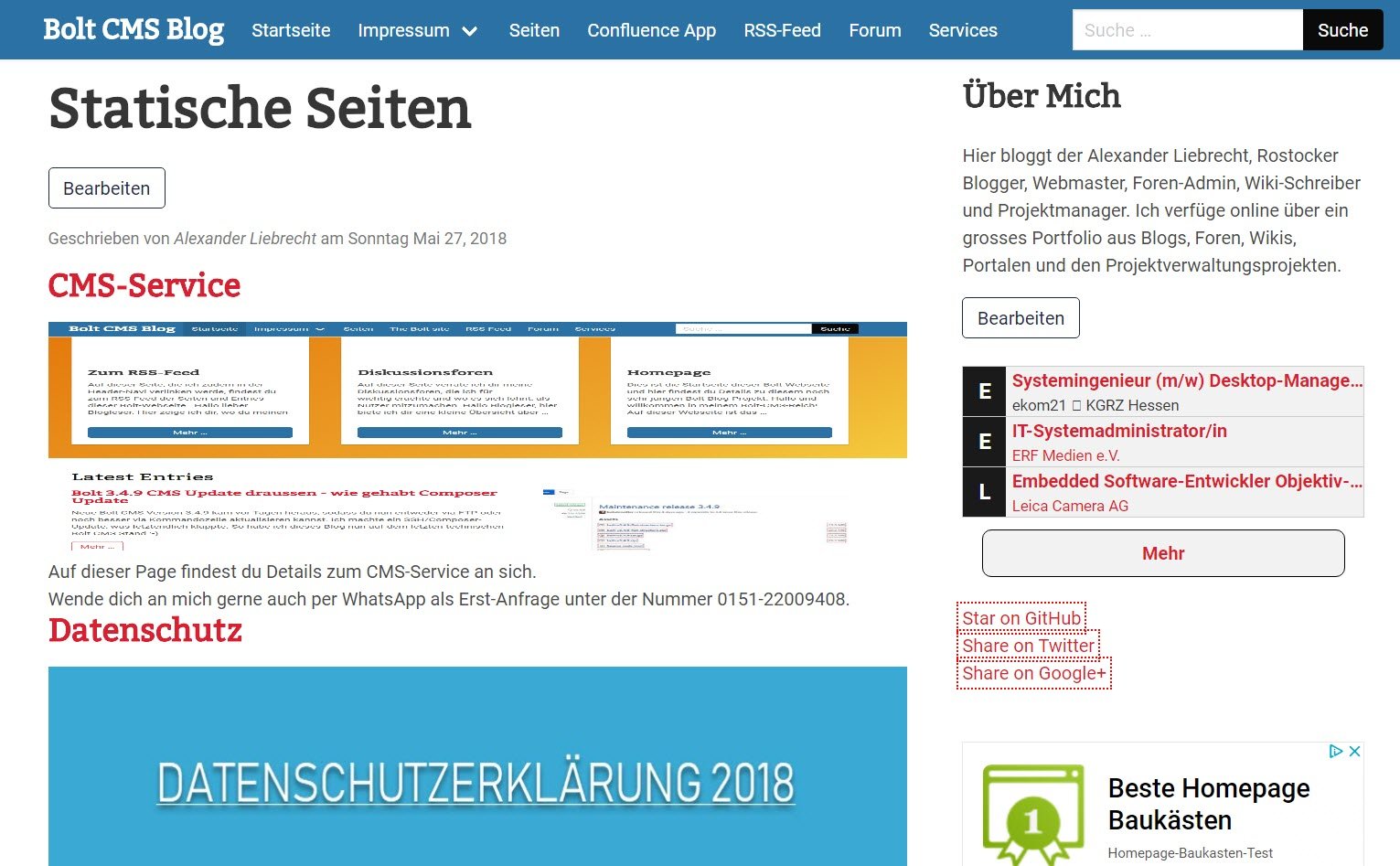Bolt CMS Angebot: Webseitenerstellung und Webdesign ab 150-500 EUR inkl. MwSt.
