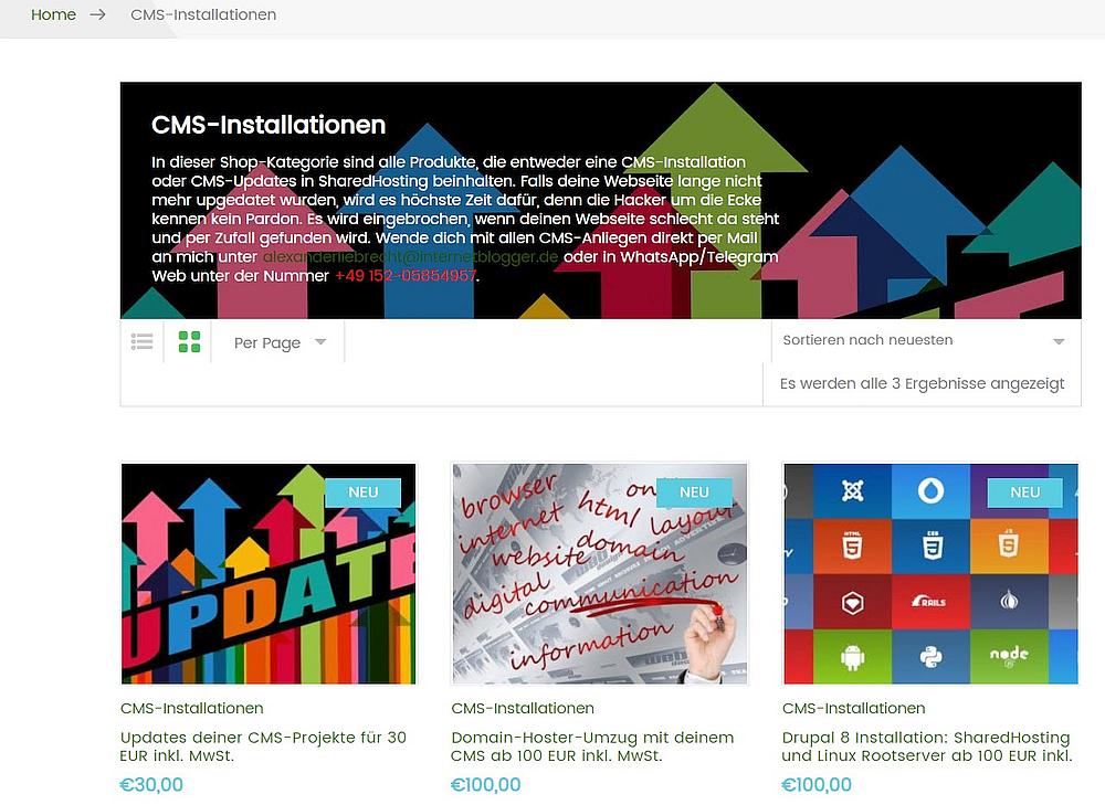 Neue Shopprodukte erhältlich - Kategorie "CMS-Installationen"