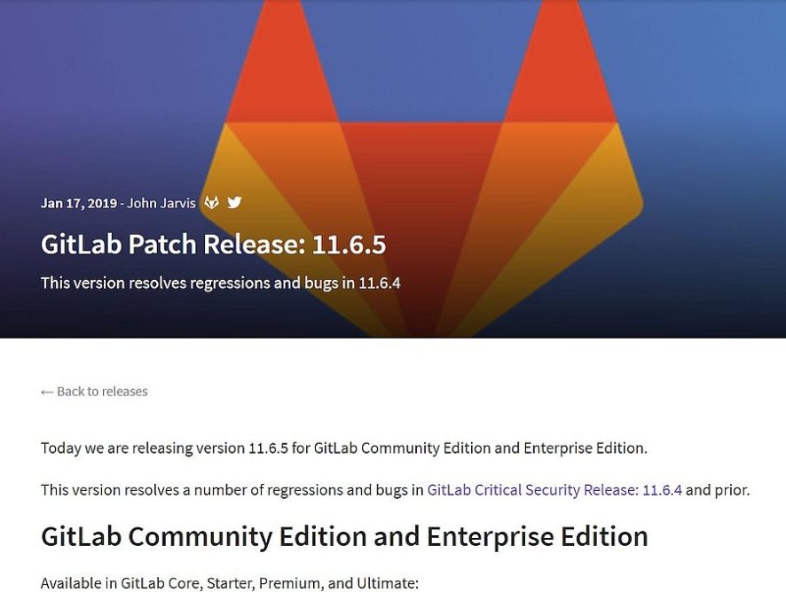 Gitlab Server v11.6.5 - Bugfix-Update erschienen