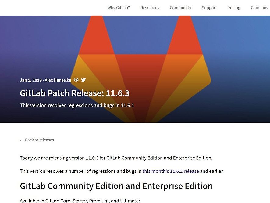 Gitlab v11.6.3 Fehlerbehebungsupdate erschienen